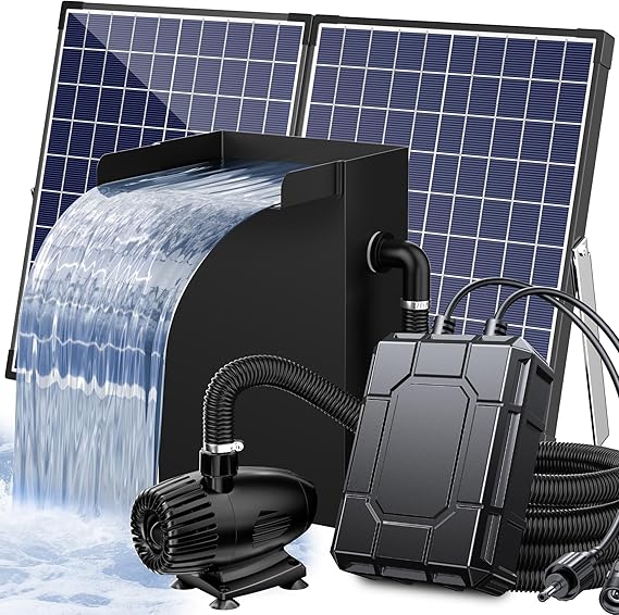 POPOSOAP 55W Black Stainless Steel Pondless Waterfall Kit with 9.8FT Corrugated Tube, Solar Powered Pond Waterfall Box for Outdoor Garden Pond Setup